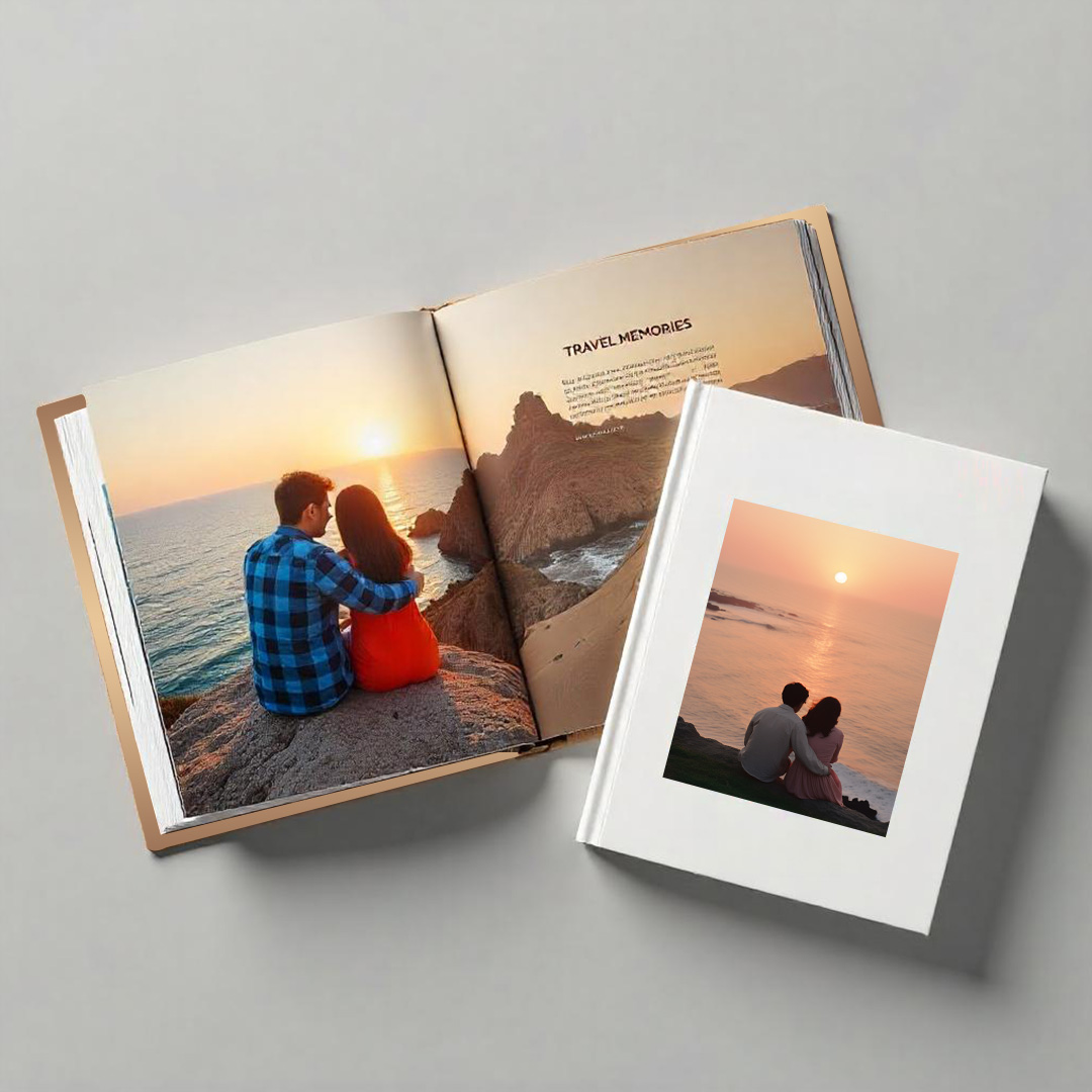 Custom travel picture book in UAE open with scenic vacation photos