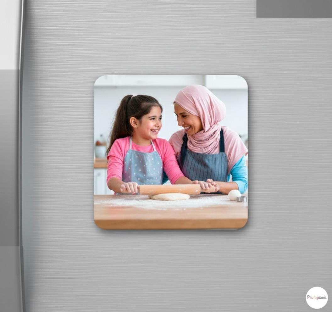 Custom photo magnets featuring a couple’s memorable moments, ideal for her fridge or desk in Dubai."