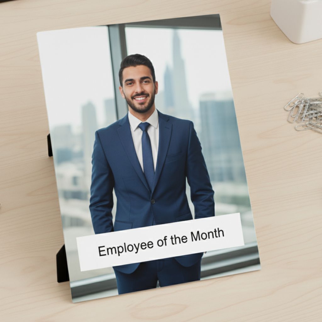 Personalized recognition frame corporate gift Dubai with team photo and recipient's name