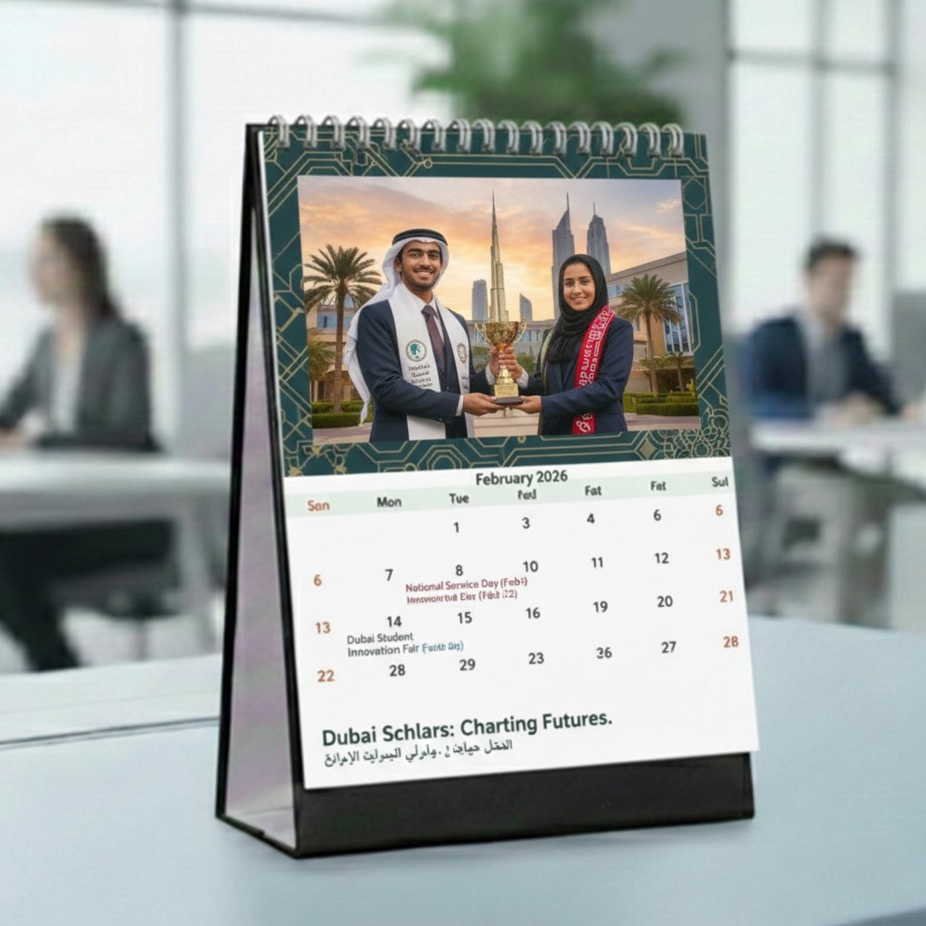 Tabletop calendar for February 2026 showcasing high school graduation gifts for him, celebrating the achievements of students, ideal for Dubai's graduates