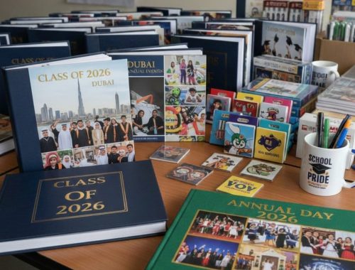 High school graduation gift ideas for boys, featuring a variety of personalized keepsakes like mugs and photo albums for graduation, perfect for Dubai students.