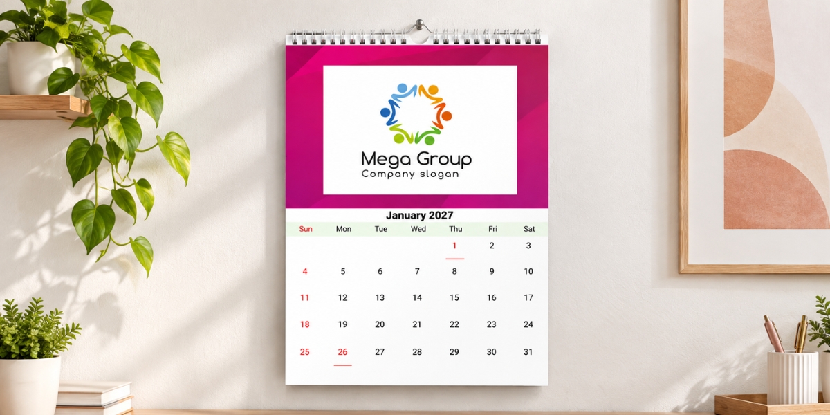 Branded 2027 wall hanging calendar for bulk corporate orders